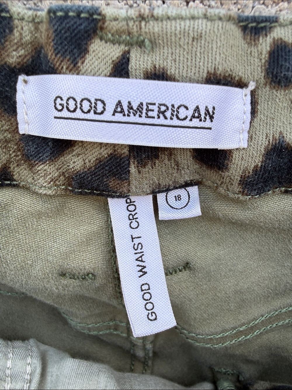 Good American Olive and Black Leopard Skinny Jeans
